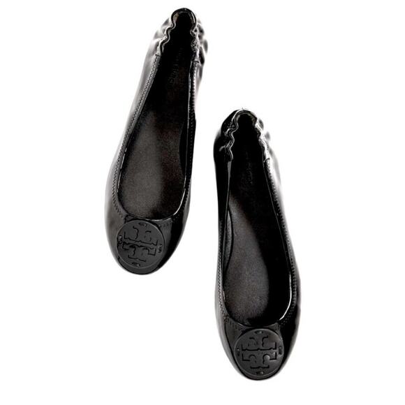 Tory Burch Reva Patent Leather Ballet Flat Size 7 Black Career Classic Timeless - Picture 2 of 13
